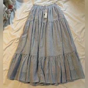 White and blue striped maxi skirt